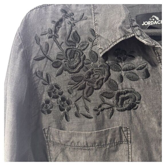 Vintage Jordache Button‎ Down Shirt charcoal XXL Lyocell - Picture 2 of 4